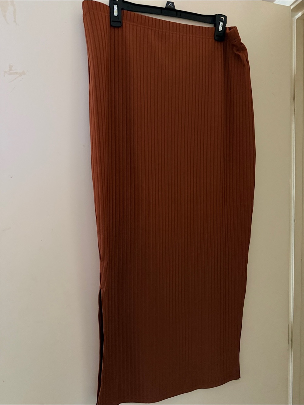 SHEIN Ribbed Maxi Skirt in Rust Brown